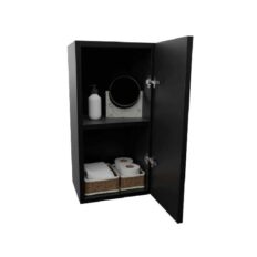 Armário vertical Akimob 80cm em MDF branco, usado em banheiro ou lavanderia.