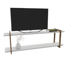 Rack Akimob MDF 120x33x50cm com nichos abertos, acabamento fosco acetinado e design contemporâneo.