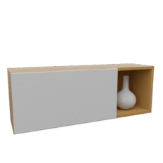 Rack Akimob MDF 120x30x40cm para TV com nichos abertos e porta basculante, acabamento fosco acetinado.